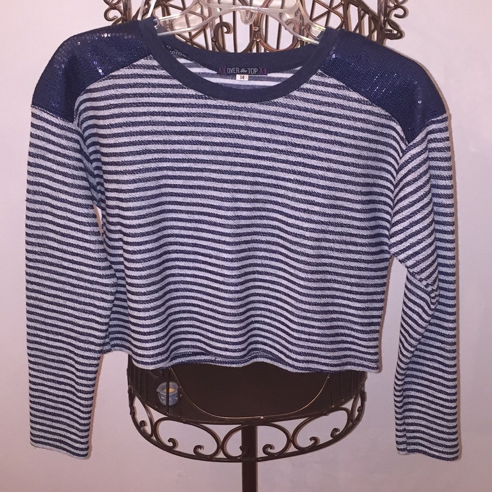 Girls size 14 Over the Top navy striped crop top